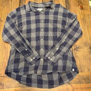 Peter‎ Millar XL Mens Button Up Shirt Long Sleeve Checkered Plaid Blue Gray